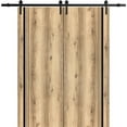 thumbnail image 1 of Sturdy Double Barn Door 64 x 84 inches with | Planum 0011 Oak with Frosted Glass | 13FT Rail Hangers Heavy Set | Solid Panel Interior Doors, 1 of 6