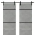 thumbnail image 1 of Sturdy Double Barn Door 64 x 84 inches with | Planum 0015 Concrete with Frosted Glass | 13FT Rail Hangers Heavy Set | Solid Panel Interior Doors, 1 of 6