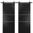 thumbnail image 1 of Sturdy Double Barn Door 64 x 84 inches with | Planum 0110 Matte Black with Frosted Glass | 13FT Rail Hangers Heavy Set | Solid Panel Interior Doors, 1 of 6