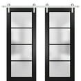 thumbnail image 1 of Sturdy Double Barn Door 64 x 96 inches | Planum 2132 Matte Black Frosted Glass | Stainless Steel 13FT Rail Hangers Heavy Set | Solid Panel Interior Doors, 1 of 6