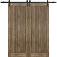 thumbnail image 1 of Sturdy Double Barn Door 64 x 96 inches | Quadro 4111 Walnut | 13FT Rail Hangers Heavy Set | Solid Panel Interior Doors, 1 of 5