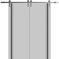 thumbnail image 1 of Sturdy Double Barn Door 72 x 80 inches with | Planum 0011 Grey Matte with Frosted Glass | Stainless Steel 13FT Rail Hangers Heavy Set | Solid Panel Interior Doors, 1 of 6