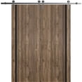 thumbnail image 1 of Sturdy Double Barn Door 72 x 80 inches with | Planum 0011 Walnut with Frosted Glass | Stainless Steel 13FT Rail Hangers Heavy Set | Solid Panel Interior Doors, 1 of 6