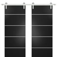 thumbnail image 1 of Sturdy Double Barn Door 72 x 80 inches with | Planum 0210 Matte Black with Frosted Glass | Stainless Steel 13FT Rail Hangers Heavy Set | Solid Panel Interior Doors, 1 of 6