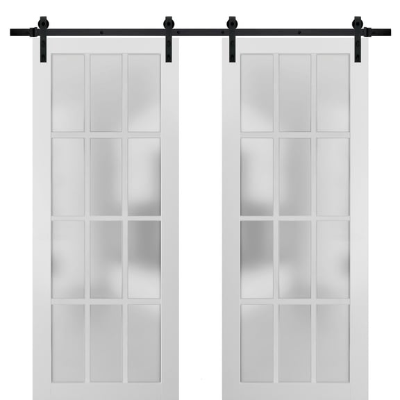 Sturdy Double Barn Door 72 x 80 inches with Frosted Glass 12 Lites