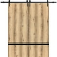 thumbnail image 1 of Sturdy Double Barn Door 72 x 80 inches with | Planum 0012 Oak with Frosted Glass | 13FT Rail Hangers Heavy Set | Solid Panel Interior Doors, 1 of 6