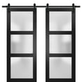 thumbnail image 1 of Sturdy Double Barn Door 72 x 84 inches with Frosted Glass | Lucia 2552 Matte Black | Top Mount 13FT Rail Hangers Heavy Set | Solid Panel Interior Doors, 1 of 6