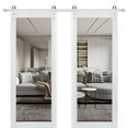 thumbnail image 1 of Sturdy Double Barn Door 72 x 84 inches | Lucia 2666 White Silk Clear Glass | 13FT Rail Hangers Heavy Set | Solid Panel Interior Doors, 1 of 6