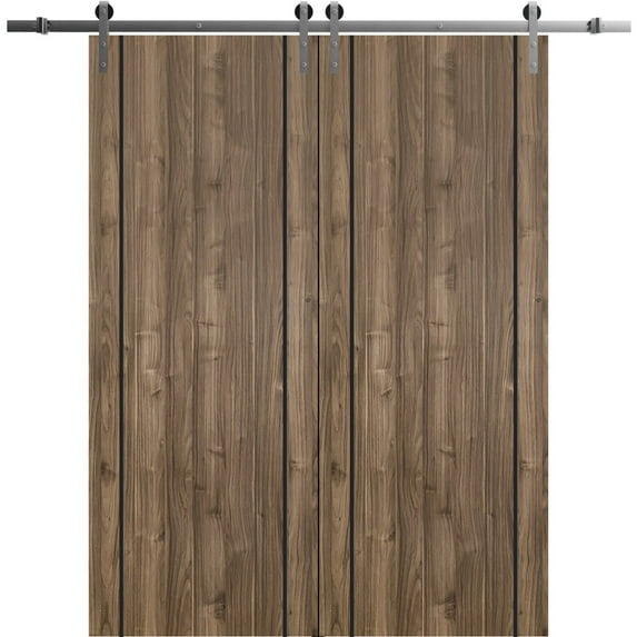 Sturdy Double Barn Door 72 x 84 inches with | Planum 0016 White Silk with Frosted Glass | Stainless Steel 13FT Rail Hangers Heavy Set | Solid Panel Interior Doors