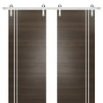 thumbnail image 1 of Sturdy Double Barn Door 72 x 84 inches with | Planum 0310 Chocolate Ash with Frosted Glass | Stainless Steel 13FT Rail Hangers Heavy Set | Solid Panel Interior Doors, 1 of 5