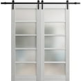thumbnail image 1 of Sturdy Double Barn Door 72 x 84 inches | Quadro 4002 Light Grey Oak with Frosted Glass | Stainless Steel 13FT Rail Hangers Heavy Set | Solid Panel Interior Doors, 1 of 5