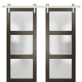 thumbnail image 1 of Sturdy Double Barn Door 72 x 96 inches with Frosted Glass | Lucia 2552 Chocolate Ash | Stainless Steel 13FT Rail Hangers Heavy Set | Solid Panel Interior Doors, 1 of 6
