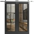 thumbnail image 1 of Sturdy Double Barn Door 72 x 96 inches | Lucia 2366 Matte Black Clear Glass | Stainless Steel 13FT Rail Hangers Heavy Set | Solid Panel Interior Doors, 1 of 6