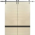 thumbnail image 1 of Sturdy Double Barn Door 72 x 96 inches with | Planum 0012 Natural Veneer with Frosted Glass | Stainless Steel 13FT Rail Hangers Heavy Set | Solid Panel Interior Doors, 1 of 6
