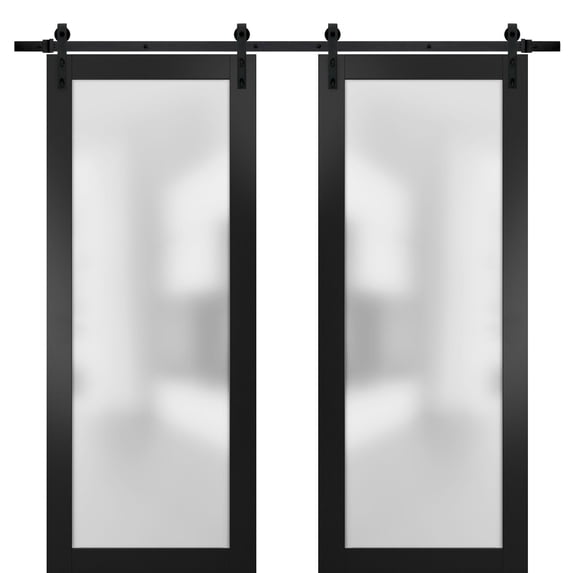 Sturdy Double Barn Door 72 x 96 inches with Frosted Glass