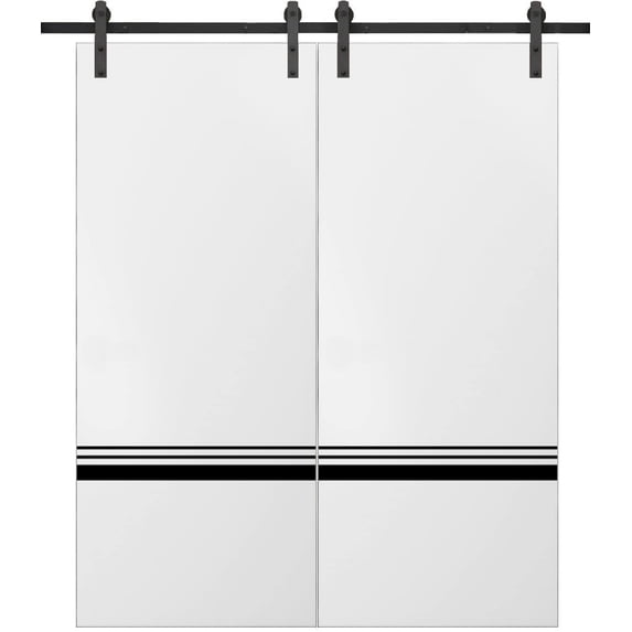 Sturdy Double Barn Door 72 x 96 inches with | Planum 0012 White Silk with Frosted Glass | 13FT Rail Hangers Heavy Set | Solid Panel Interior Doors