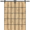 thumbnail image 1 of Sturdy Double Barn Door 72 x 96 inches with | Planum 0015 Oak with Frosted Glass | 13FT Rail Hangers Heavy Set | Solid Panel Interior Doors, 1 of 6