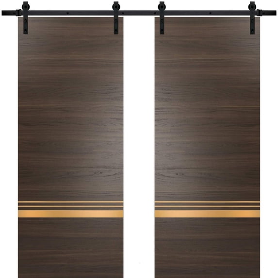Sturdy Double Barn Door 72 x 96 inches with | Planum 2010 Chocolate Ash with Frosted Glass | 13FT Rail Hangers Heavy Set | Solid Panel Interior Doors