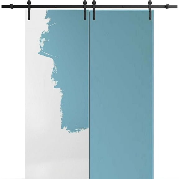 Sturdy Double Barn Door 84 x 80 inches | Planum 0010 Primed | 14FT Rail Hangers Heavy Set | Solid Panel Interior Doors
