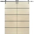 thumbnail image 1 of Sturdy Double Barn Door 84 x 80 inches with | Planum 0015 Natural Veneer with Frosted Glass | Stainless Steel 14FT Rail Hangers Heavy Set | Solid Panel Interior Doors, 1 of 6