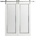 thumbnail image 1 of Sturdy Double Barn Door 84 x 80 inches with | Planum 0888 Painted White with Frosted Glass | Stainless Steel 14FT Rail Hangers Heavy Set | Solid Panel Interior Doors, 1 of 5