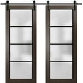 thumbnail image 1 of Sturdy Double Barn Door 84 x 80 inches | Planum 2132 Chocolate Ash Frosted Glass | 14FT Rail Hangers Heavy Set | Solid Panel Interior Doors, 1 of 6