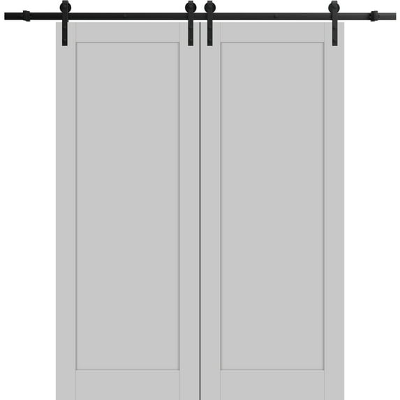 Sturdy Double Barn Door 84 x 80 inches | Quadro 4111 Matte Grey | 14FT Rail Hangers Heavy Set | Solid Panel Interior Doors