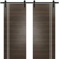 thumbnail image 1 of Sturdy Double Barn Door 84 x 80 inches with | Planum 0310 Chocolate Ash with Frosted Glass | 14FT Rail Hangers Heavy Set | Solid Panel Interior Doors, 1 of 6