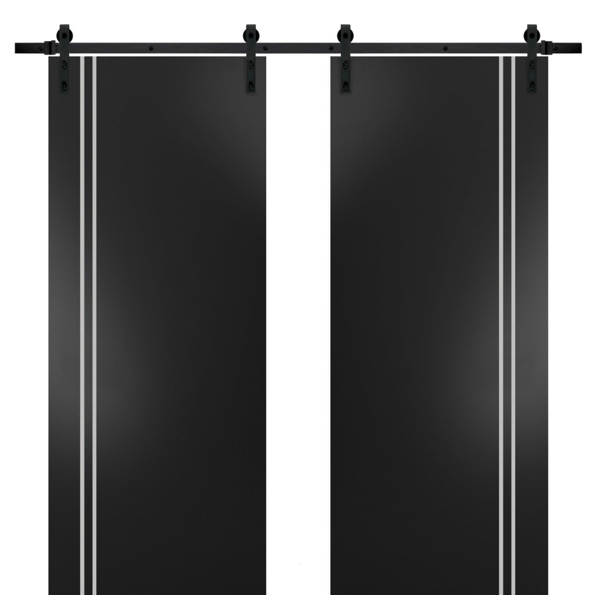 Sturdy Double Barn Door 84 x 80 inches with Planum 0310 Matte Black with Frosted Glass 14FT