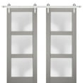 thumbnail image 1 of Sturdy Double Barn Door 84 x 84 inches with Frosted Glass | Lucia 2552 Grey Ash | Stainless Steel 14FT Rail Hangers Heavy Set | Solid Panel Interior Doors, 1 of 6