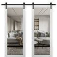 thumbnail image 1 of Sturdy Double Barn Door 84 x 84 inches | Lucia 2666 White Silk Clear Glass | Stainless Steel 14FT Rail Hangers Heavy Set | Solid Panel Interior Doors, 1 of 6