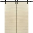 thumbnail image 1 of Sturdy Double Barn Door 84 x 84 inches | Planum 0010 Natural Veneer | 14FT Rail Hangers Heavy Set | Solid Panel Interior Doors, 1 of 5