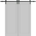 thumbnail image 1 of Sturdy Double Barn Door 84 x 84 inches | Quadro 4111 Matte Grey | 14FT Rail Hangers Heavy Set | Solid Panel Interior Doors, 1 of 6