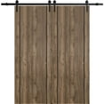 thumbnail image 1 of Sturdy Double Barn Door 84 x 84 inches with | Planum 0016 White Silk with Frosted Glass | 14FT Rail Hangers Heavy Set | Solid Panel Interior Doors, 1 of 6