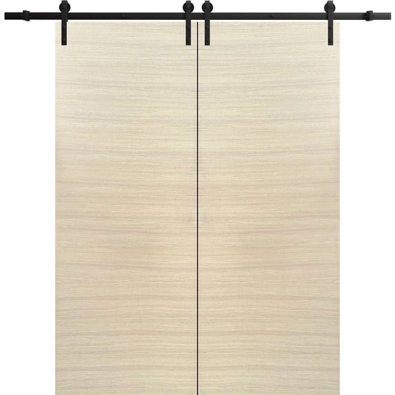 Sturdy Double Barn Door 84 x 96 inches | Planum 0010 Natural Veneer | 14FT Rail Hangers Heavy Set | Solid Panel Interior Doors