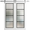 thumbnail image 1 of Sturdy Double Barn Door 84 x 96 inches | Planum 2132 White Silk Frosted Glass | Stainless Steel 14FT Rail Hangers Heavy Set | Solid Panel Interior Doors, 1 of 6