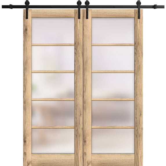 Sturdy Double Barn Door 84 x 96 inches | Quadro 4002 Oak | 14FT Rail Hangers Heavy Set | Solid Panel Interior Doors