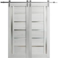 thumbnail image 1 of Sturdy Double Barn Door 84 x 96 inches | Quadro 4088 Light Grey Oak with Frosted Glass | 14FT Rail Hangers Heavy Set | Solid Panel Interior Doors, 1 of 5