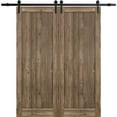 thumbnail image 1 of Sturdy Double Barn Door 84 x 96 inches | Quadro 4111 Walnut | 14FT Rail Hangers Heavy Set | Solid Panel Interior Doors, 1 of 6