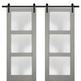 thumbnail image 1 of Sturdy Double Barn Door 84 x 96 inches with Frosted Glass | Lucia 2552 Grey Ash | Top Mount 14FT Rail Hangers Heavy Set | Solid Panel Interior Doors, 1 of 5