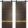 thumbnail image 1 of Sturdy Double Barn Door 84 x 96 inches with | Planum 2010 Chocolate Ash with Frosted Glass | 14FT Rail Hangers Heavy Set | Solid Panel Interior Doors, 1 of 6