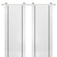 thumbnail image 1 of Sturdy Double Barn Door 84 x 84 inches with | Planum 0016 White Silk with Frosted Glass | Stainless Steel 14FT Rail Hangers Heavy Set | Solid Panel Interior Doors, 1 of 6