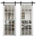 thumbnail image 1 of Sturdy Double Barn Door with Clear Glass 12 lites | Felicia 3355 Matte White | 13FT Rail Hangers Heavy Set | Solid Panel Interior Doors-36" x 96" (2* 18x96)-Black Rail, 1 of 6