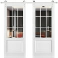 thumbnail image 1 of Sturdy Double Barn Door with | Felicia 3599 White Silk with Clear Glass | 13FT Rail Hangers Heavy Set | Solid Panel Interior Doors-84" x 80" (2* 42x80)-Clear Glass-Silver Rail, 1 of 6