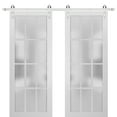 thumbnail image 1 of Sturdy Double Barn Door with Frosted Glass 12 Lites | Felicia 3312 Matte White | 13FT Rail Hangers Heavy Set | Solid Panel Interior Doors-36" x 84" (2* 18x84)-Silver Rail, 1 of 6