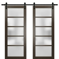 Sturdy Double Barn Door with Frosted Glass | Quadro 4002 Chocolate Ash | 13FT Rail Hangers Heavy Set | Solid Panel Interior Doors-36" x 96" (2* 18x96)-Black Rail