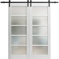 thumbnail image 1 of Sturdy Double Barn Door with Frosted Glass | Quadro 4002 Nordic White | 13FT Rail Hangers Heavy Set | Solid Panel Interior Doors-48" x 80" (2* 24x80)-Black Rail, 1 of 6