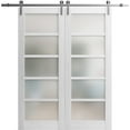 thumbnail image 1 of Sturdy Double Barn Door with Frosted Glass | Quadro 4002 Nordic White | 13FT Rail Hangers Heavy Set | Solid Panel Interior Doors-72" x 84" (2* 36x84)-Silver Rail, 1 of 6