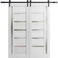 thumbnail image 1 of Sturdy Double Barn Door with Frosted Glass | Quadro 4088 Nordic White | 13FT Rail Hangers Heavy Set | Solid Panel Interior Doors-48" x 96" (2* 24x96)-Black Rail, 1 of 6