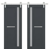Sturdy Double Barn Door with Frosted Glass | Veregio 7288 Antracite | 13FT Rail Hangers Heavy Set | Solid Panel Interior Doors-36" x 96" (2* 18x96)-Silver Rail
